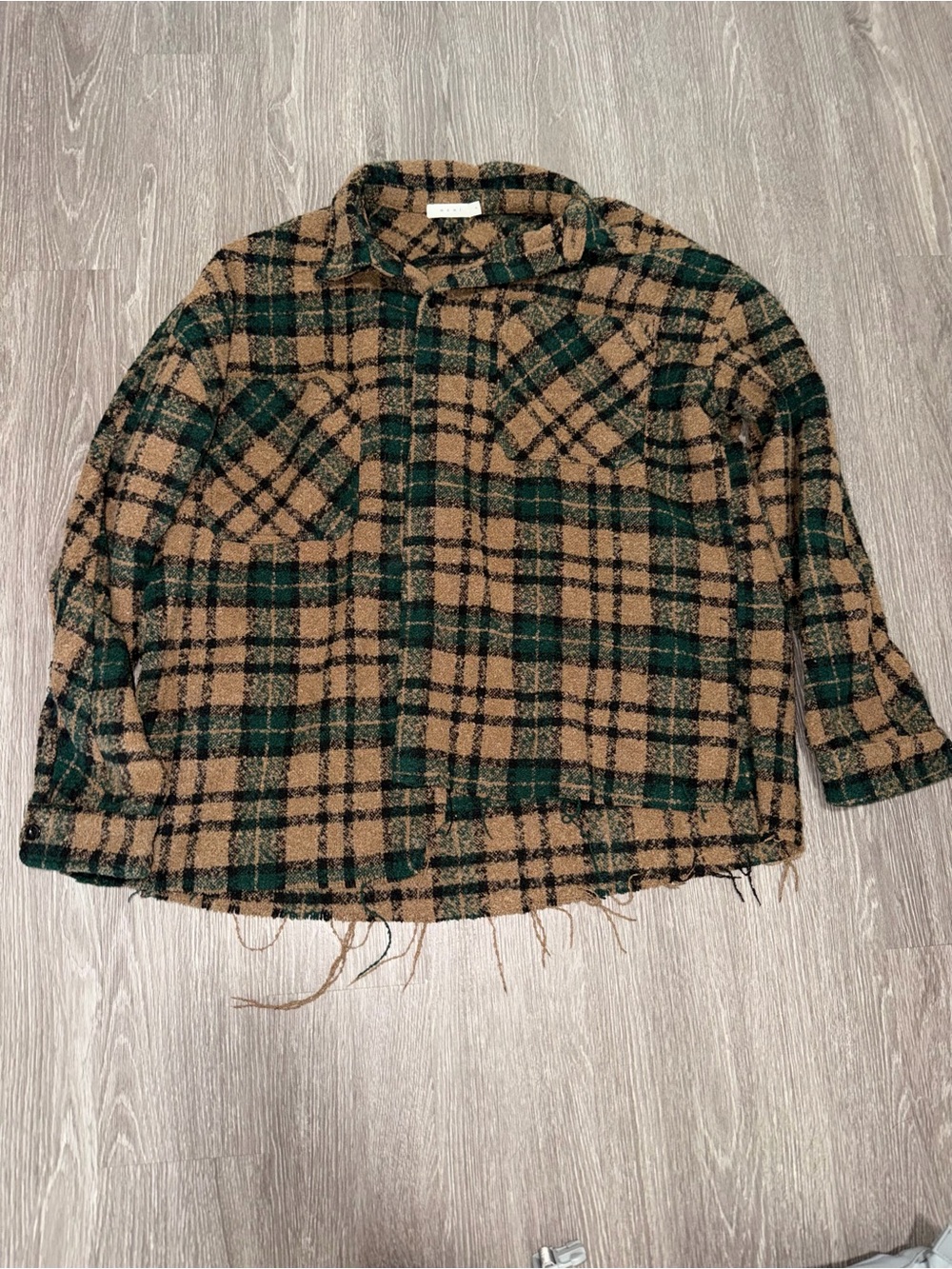 Mnml green and brown plaid flannel shacket heavy weight shirt Size XL